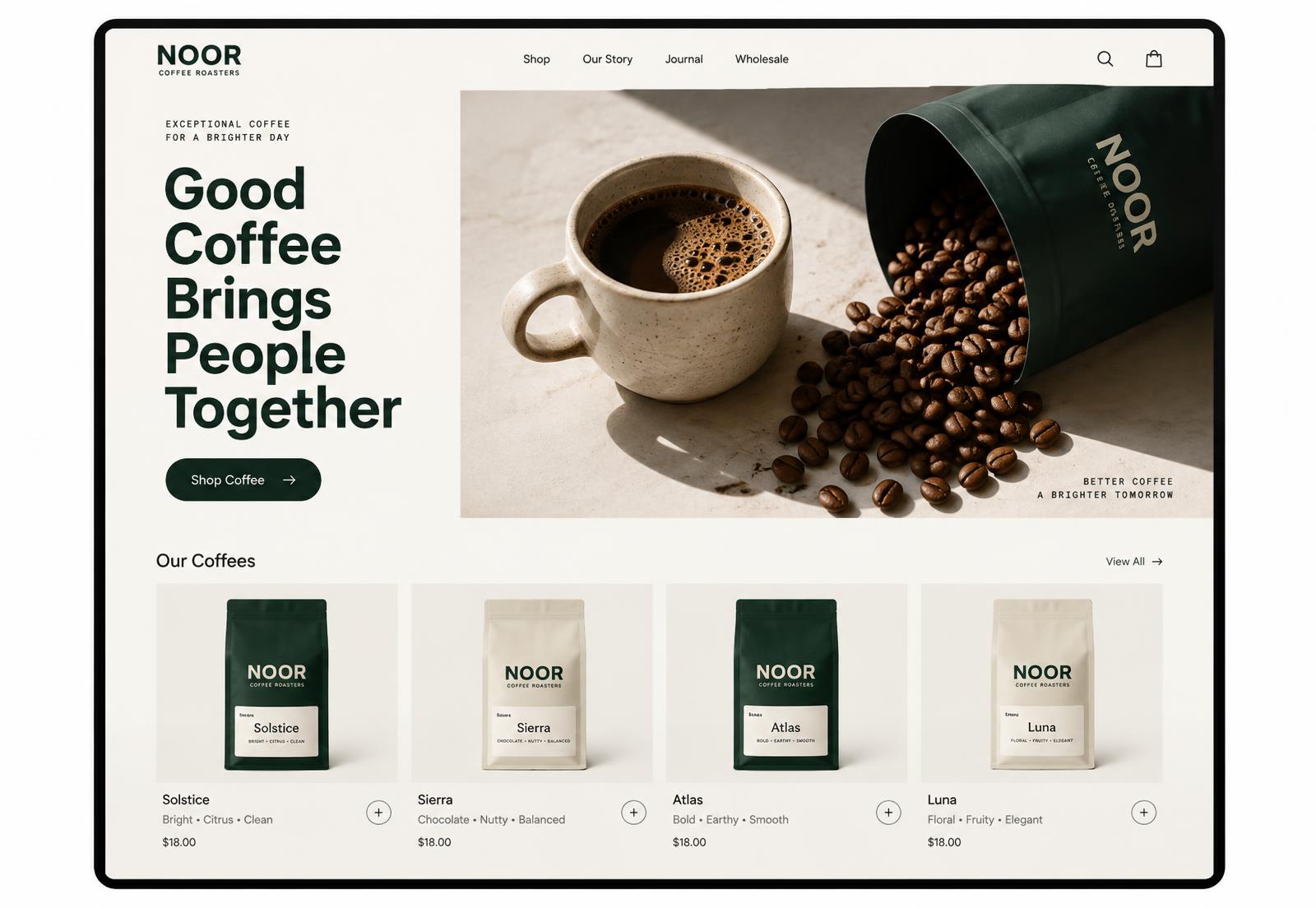 Noor Coffee website designed by Revitalized